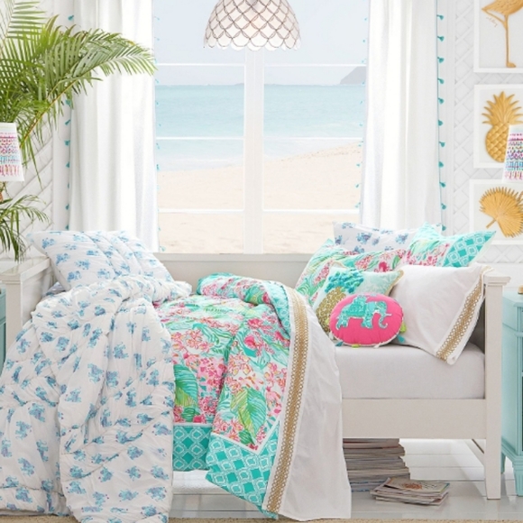 Lilly Pulitzer Pottery Barn Orchid Border Duvet Cover Set King Sized Tropical - Picture 16 of 16